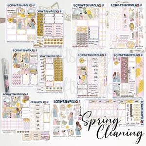 Kit di adesivi per le pulizie di primavera / Kit di adesivi decorativi per diario di una pagina / Adesivo per pianificatore di pianificazione