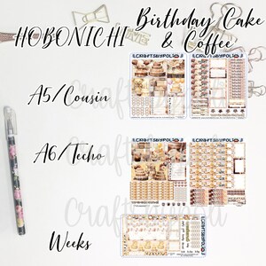 Kit de adesivos para bolo de aniversário e café | Kit de adesivos do primo A6 das semanas de Hobonichi | Adesivo planejador de planejamento