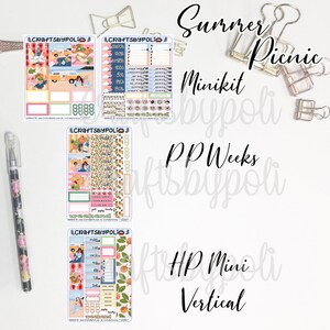 Stickerset voor zomerpicknick | MiniKit MiniHP Vertical PrintPression Weeks stickerkit | Planningsplanner-sticker