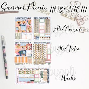 Kit de adesivos para piquenique de verão | Kit de adesivos do primo A6 das semanas de Hobonichi | Adesivo planejador de planejamento