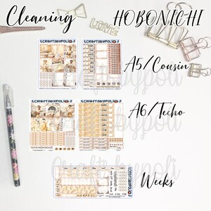 Kit de adesivos de limpeza | Kit de adesivos do primo A6 das semanas de Hobonichi | Adesivo planejador de planejamento