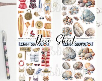 LDS141-144 Summer Pebbles Beach Bujo Sticker | Journal sticker | Plan Sticker | Planner Addict Sticker | Planning Sticker |  Icon Sticker