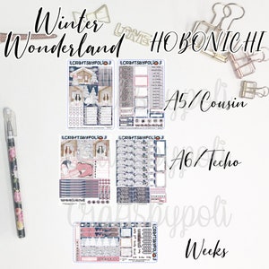 Kit de adesivos do país das maravilhas do inverno | Kit de adesivos do primo A6 das semanas de Hobonichi | Adesivo planejador de planejamento