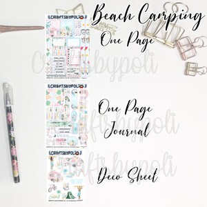 Stickerset voor strandcamping | Dagboek stickerkit met één pagina | Planningsplanner-sticker