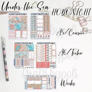 Kit de adesivos sob o mar | Kit de adesivos do primo A6 das semanas de Hobonichi | Adesivo planejador de planejamento