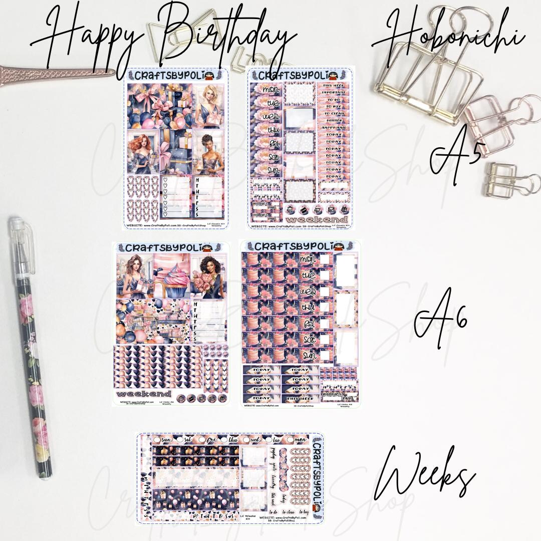 Happy Birthday Sticker Kit | Hobonichi Weeks Cousin A6 Sticker Kit ...