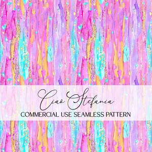 May include: A vibrant, abstract seamless pattern in shades of pink, purple, and teal with gold accents. The design features vertical brushstroke-like elements and the text "Ciao Stefania" and "COMMERCIAL USE SEAMLESS PATTERN".