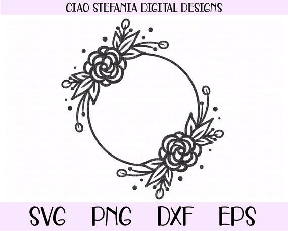 Rose Monogram Frame SVG, Floral Wreath SVG, Leaves Cut File For Cricut,  Silhouette, Flower Circle Frame, Monogram Wreath Clipart