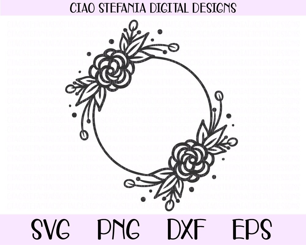 Download Rose Monogram Frame Svg Floral Wreath Svg Leaves Cut File Etsy