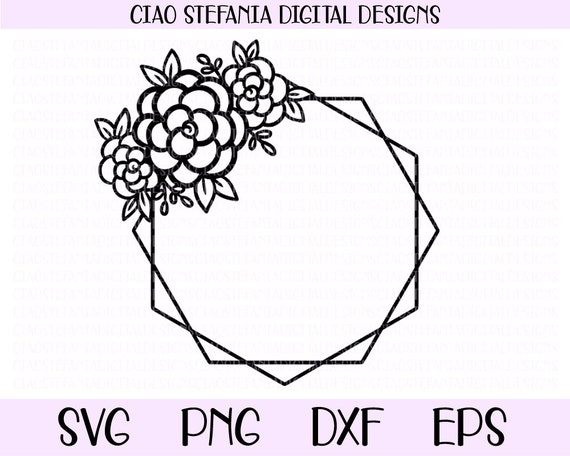 Geometric Diamond Frame Rose Monogram Frame Svg Floral Etsy
