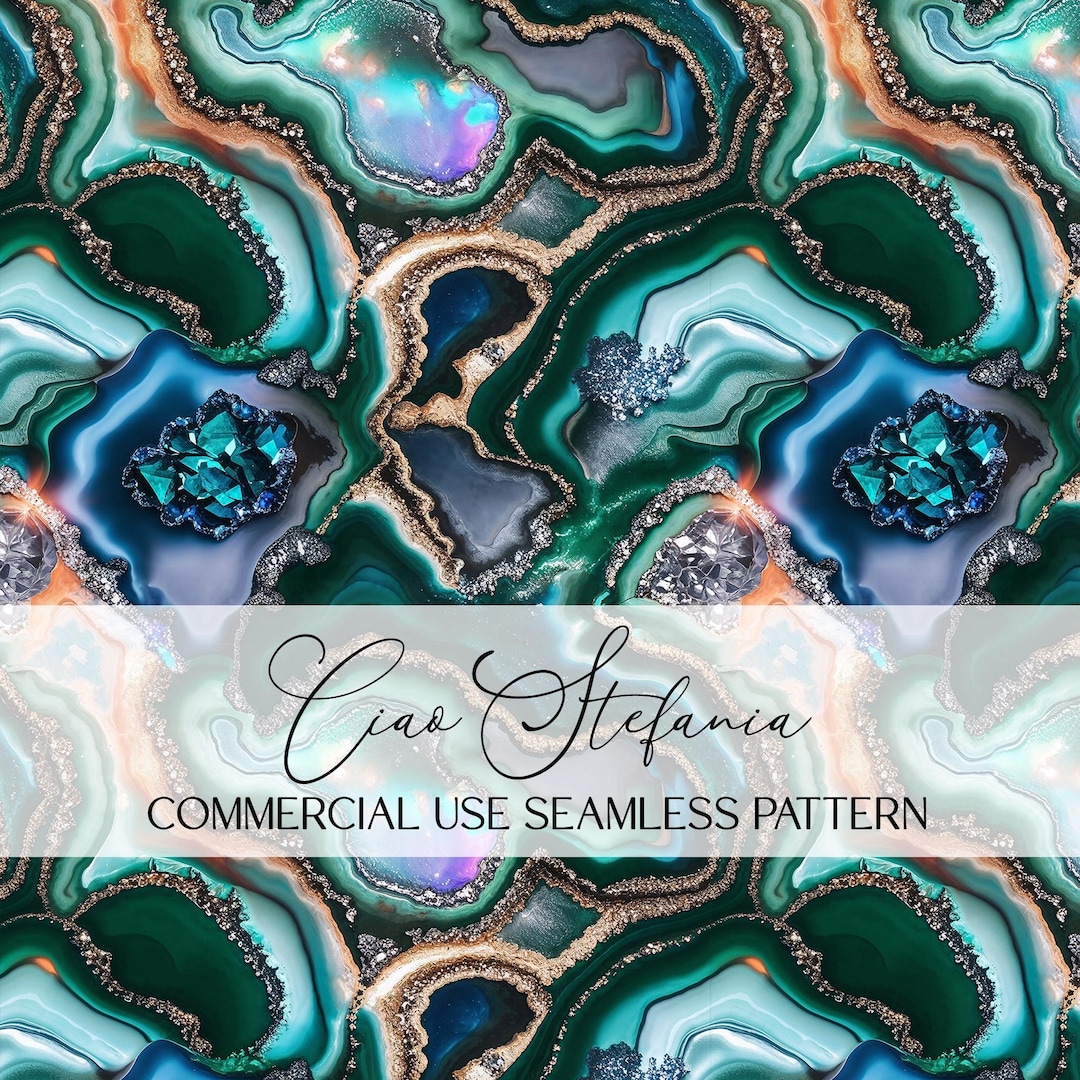 Emerald Crystal Geode Seamless Pattern, Green Marble Agate Texture ...