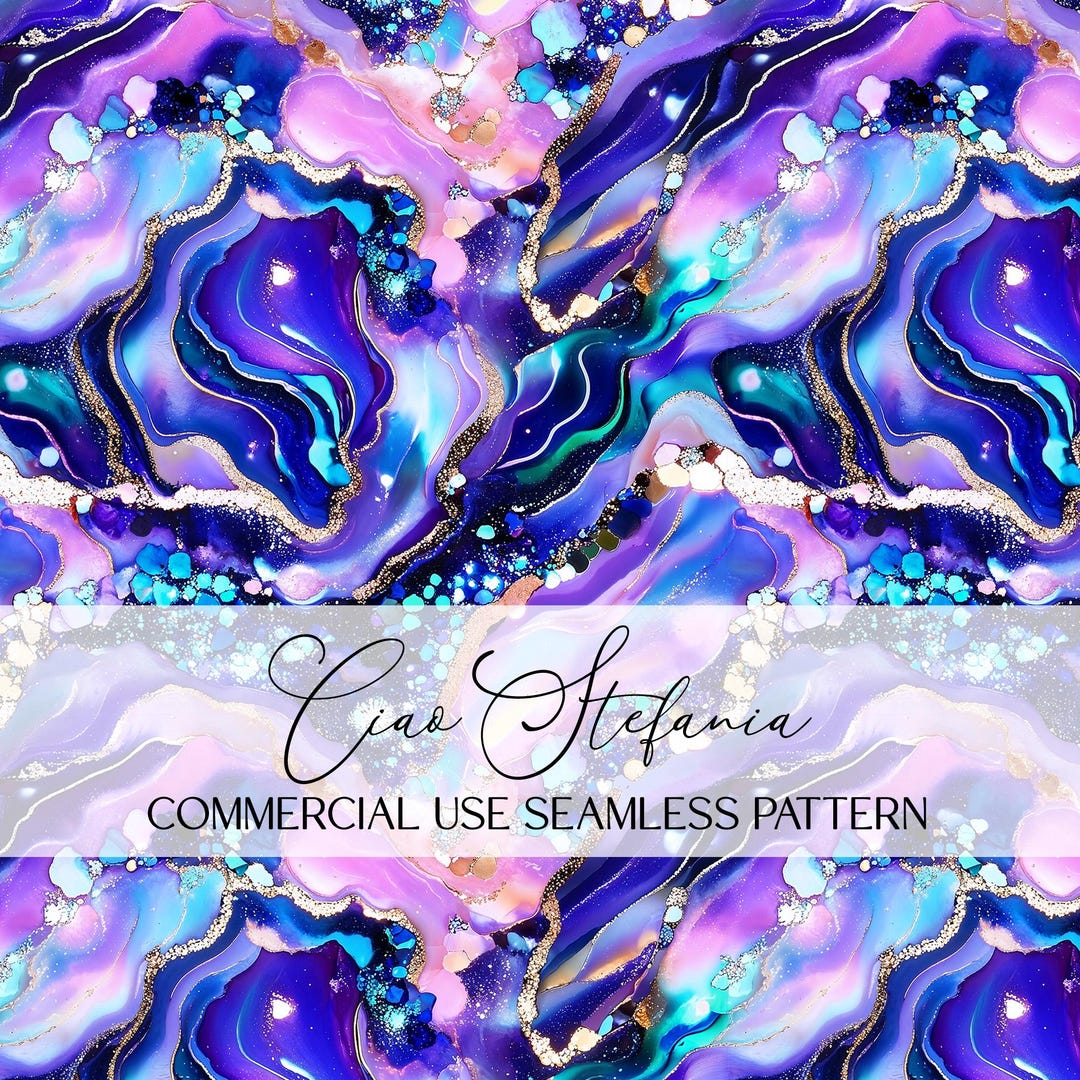 Purple Amethyst Alcohol Ink Seamless Pattern, Blue Galaxy Marble Geode ...