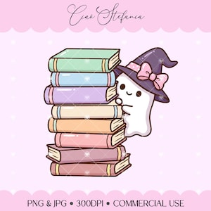 Ghost Book Stack PNG Halloween Bookish Clip Art For Stickers, Bookmarks, Shirts, Cups, Keychains, Tote Bags, Sublimation