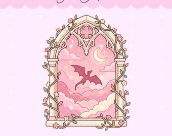Rosa blommig färgad glasdrake PNG Romantasy ram boklig clipart för klistermärken, bokmärken, skjorta, koppar, nyckelringar, tygväskor, sublimering