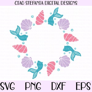 Mermaid SVG, Mermaid Monogram, Seashell Wreath SVG, Mermaid Cut Files For Cricut, Silhouette, Shell Monogram, Stencil Template