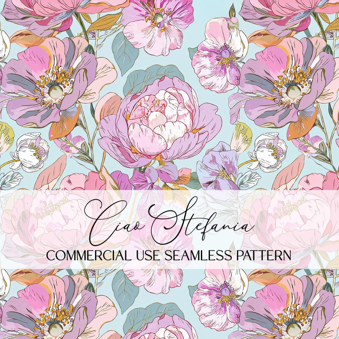 Pastel Watercolor Seamless Floral Pattern Flower Digital Paper, Peony ...