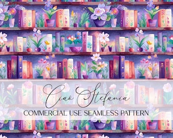 Seamless Floral Bookcase Seamless Bookshelf Pattern Seamless Spring Reading Cottage Core Books Book Patterns