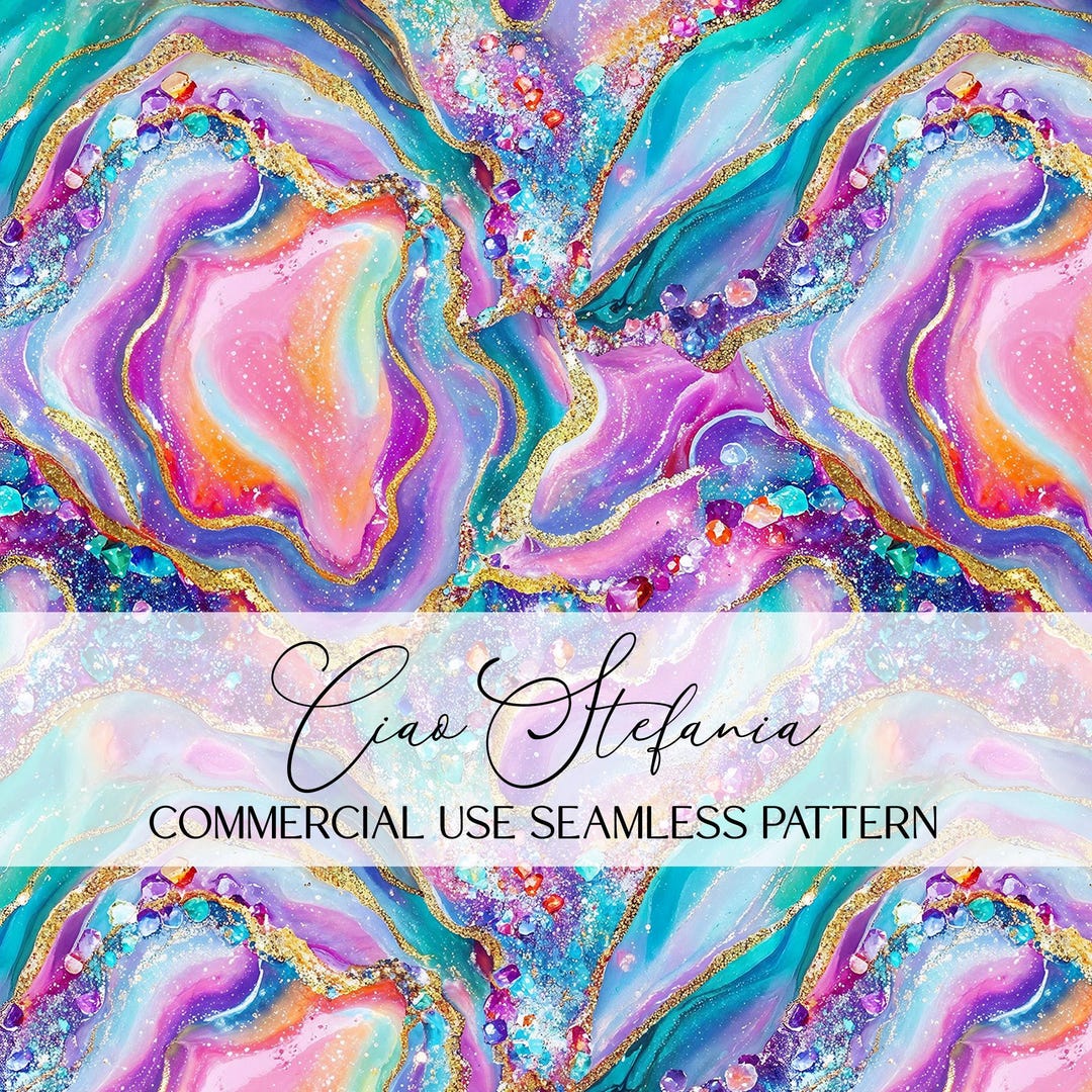 Pink Geode Pattern Rainbow Geode Seamless Pattern, Pastel Teal Pink Purple Agate Swirls ...