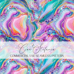 May include: A vibrant, seamless pattern with swirling colors of pink, purple, teal, and gold. The design includes glitter and gem-like accents, with the text "Ciao Stefania" and "COMMERCIAL USE SEAMLESS PATTERN".