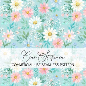 Watercolor Wildflower Seamless Pattern, Daisy Floral Digital Paper, Pastel Spring Flowers Seamless Background for Sublimation Commercial Use