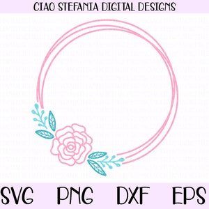 Geometric Circle Wreath, Rose Monogram Frame SVG, Floral Polygonal, Cut Files For Cricut, Silhouette, Flowers SVG, Monogram Wreath Clipart