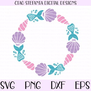 Mermaid Monogram SVG, Seashell Wreath SVG, Mermaid Cut Files For Cricut, Silhouette, Shell Monogram, Stencil Template