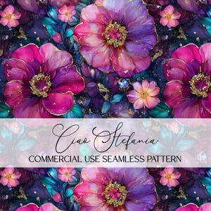 Purple Jewel Flowers Pattern Purple Floral Digital Paper Repeating File for Sublimation Commercial Use Glitter Floral Pattern