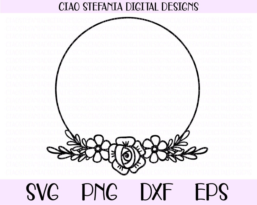 Rose Monogram Frame SVG, Floral Wreath SVG, Leaves Cut File For Cricut,  Silhouette, Flower Circle Frame, Monogram Wreath Clipart