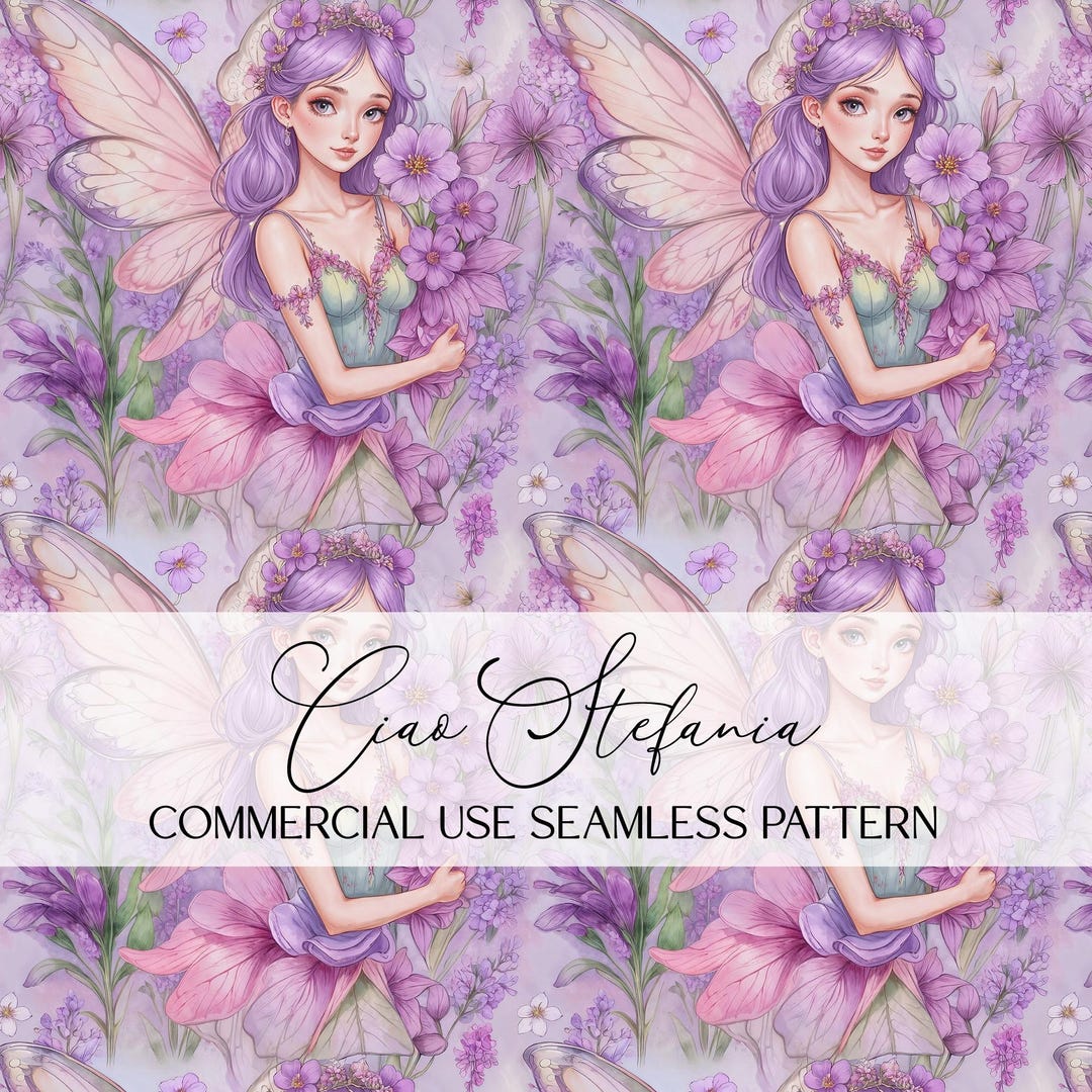 Purple Fairy Seamless Pattern, Watercolor Fantasy Digital Paper ...