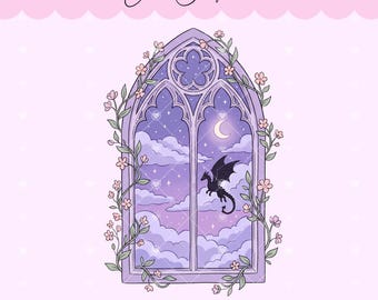 Lila blommig färgad glasdrake PNG romantisk boklig clipart för klistermärken, bokmärken, skjortor, koppar, nyckelringar, tygväskor, sublimering
