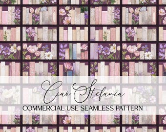 Vintage Bookcase Seamless Pattern Bookshelf Pattern Seamless Spring Reading Cottage Core Books Book Patterns