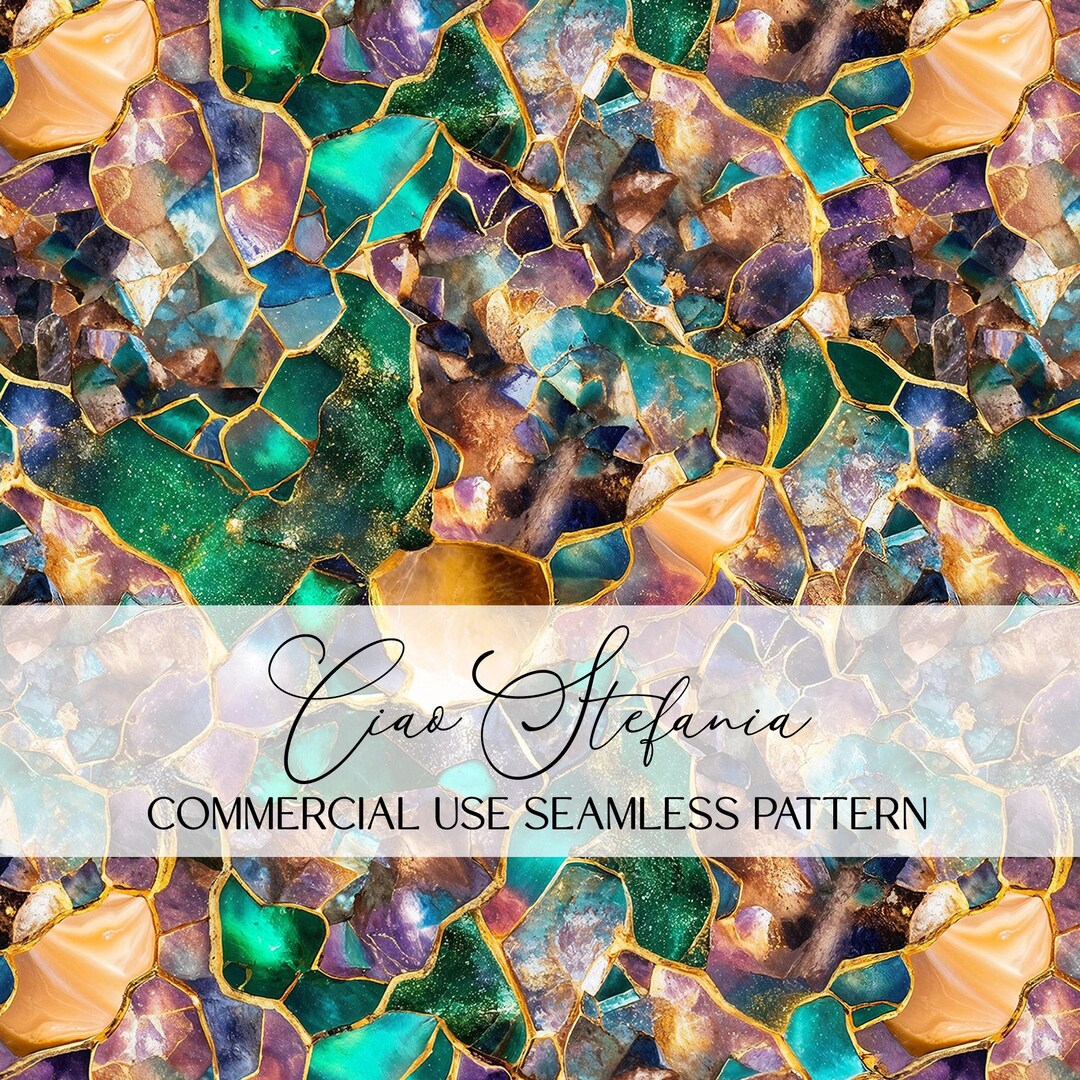 Emerald & Gold Geode Seamless Pattern – Gemstone Digital Paper, Gold ...