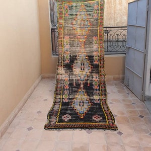 Schwarzer Boujaad Marokko Läufer, Verblasste Vintage Läufer, 9x3 Teppich, Langer Gang Teppich, Küchen Läufer Teppich, Größe: 2,78 x 1 m ~ 9,1 x 3,3 ft