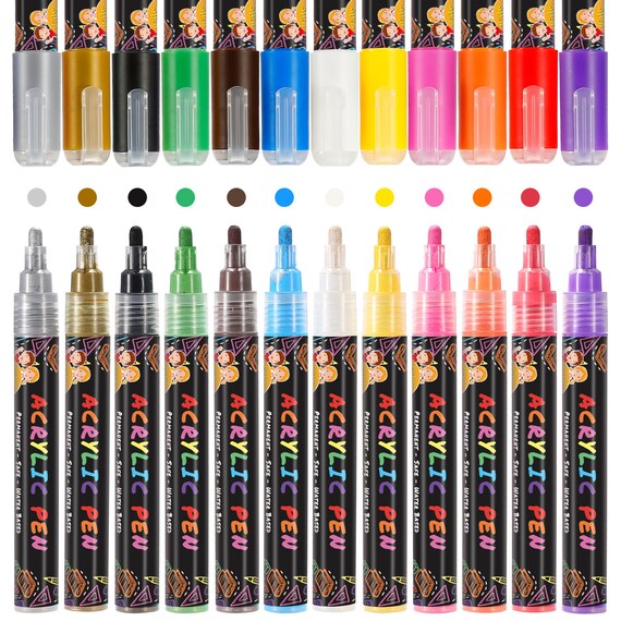 12ct Acrylic Paint Pens – Permanent Markers For Rock, Glass, Fabric, Ceramic, Neon Colors