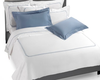Embroidered duvet cover satin cotton with pillowcases. Sateen duvet. Luxury bedding set. Italian bedding. Handmade in Italy