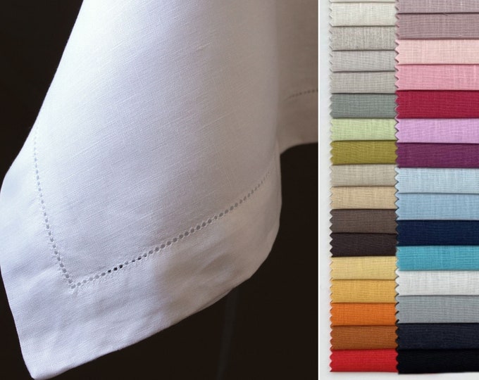 Italian linen tablecloth with hemstitched edge, colour of your choise. Custom made. Elegant. Round, oval, rectangular, square. Made in Italy