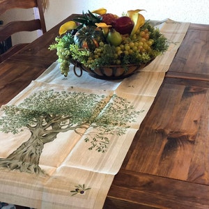 Linen tablecloth. Fall tablecloth. Rectangular, square, runner. Autumn, seasonal,. Olive. Tuscany. Made in Italy cm 45x170 / 17"x67"