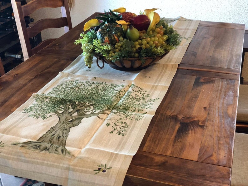 Linen tablecloth. Fall tablecloth. Rectangular, square, runner. Autumn, seasonal,. Olive. Tuscany. Made in Italy cm 45x170 / 17"x67"