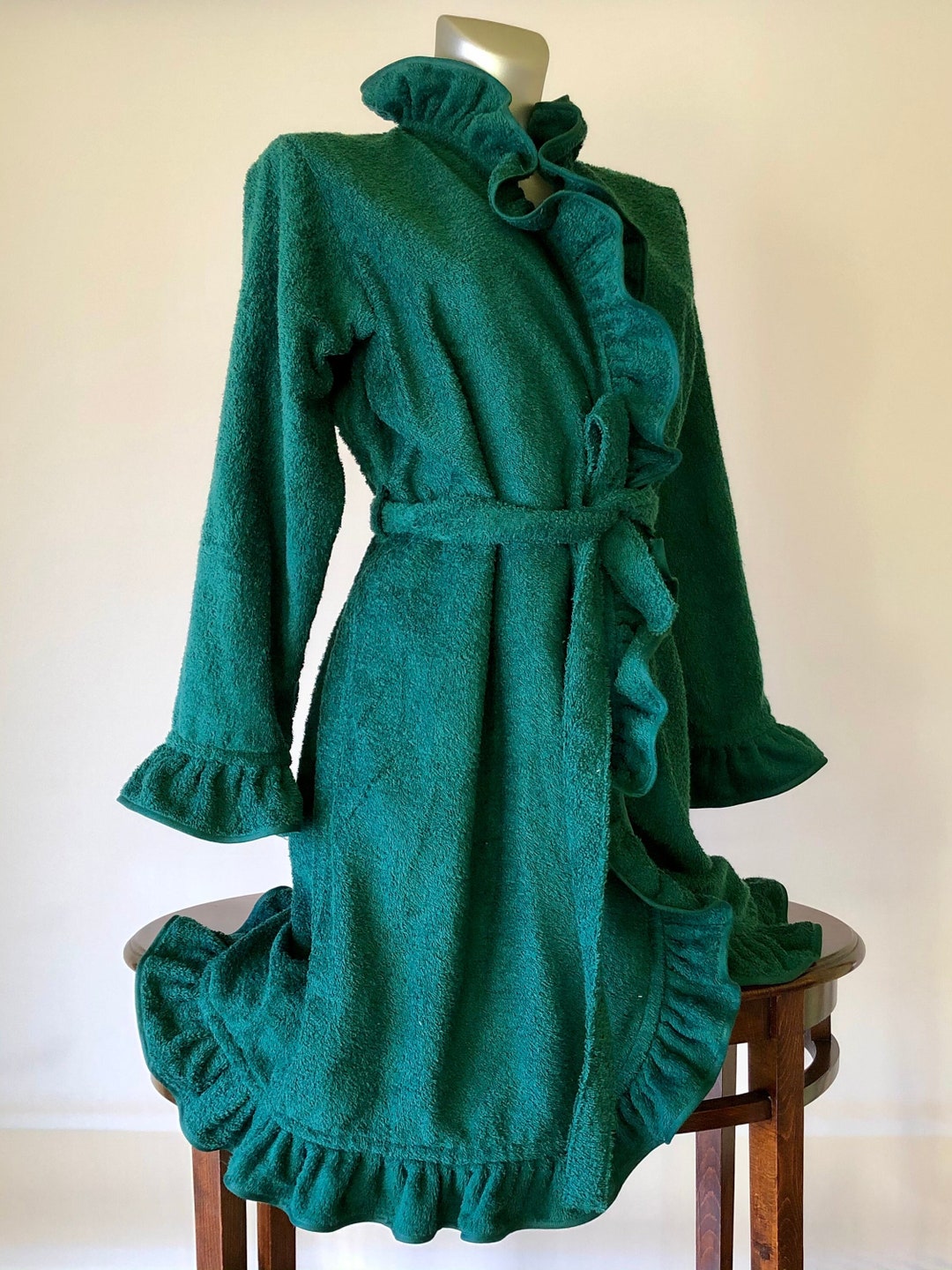 Terry Bathrobe Woman. Bathrobe With Ruffles Luxury Bathrobe Etsy