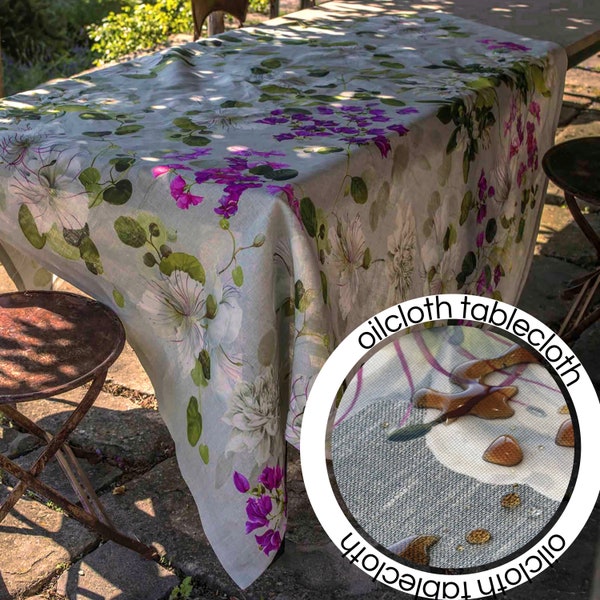 Nappe toile cirée, nappe coton résine, nappe extérieur, nappe jardin, nappe fleurie anti tache. Adapté. Fabriqué en Italie