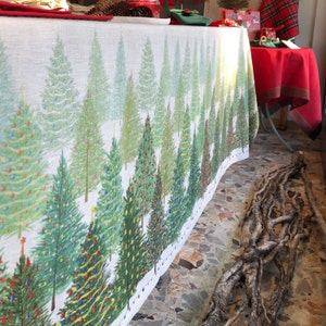Christmas tablecloth 100% linen. cm 140x170 / 55x67. Linen tablecloth. Festive tablecloth, Christmas gift idea. Italian tablecloth image 8