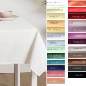 Stain resistant tablecloth. For round or oval or rectangular or square table. No iron. Polyester tablecloth. Made in Italy