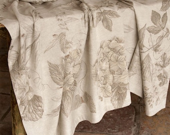 Blended linen tablecloth for round, rectangular, square table. Jacquard design. Hydrangea design. Elegant tablecloth handmade in Italy