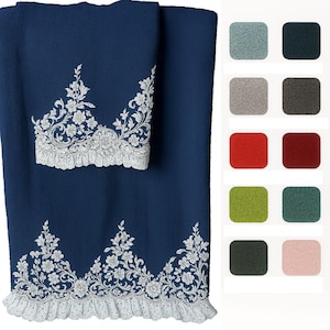 Handmade luxury terry cloth bath towels – 5-piece set with lace. Lace Trimmed bath Towel Set - Made in Italy