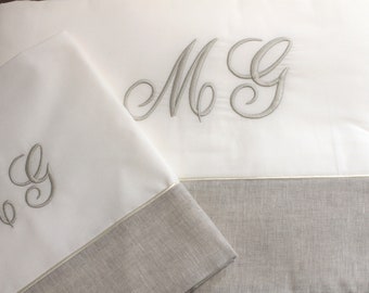 Monogrammed Sheet Set. Made in Italy. Best gift for wedding, graduation giftpersonalized gift, housewarming gift.Luxury custom bedding.