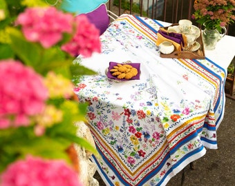 Linen tablecloth with flowers. Sizes available for square or rectangular table. Easter tablecloth. Italian tablecloth