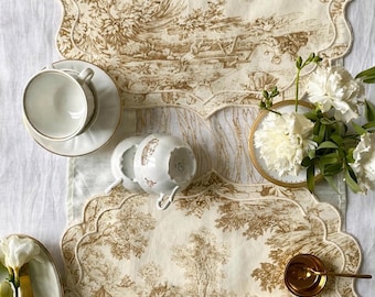 Mantel individual para desayuno. Juego de 4 o 6. Algodón toile de Jouy resistente a las manchas. Elegante mantel individual. Hecho en Italia.