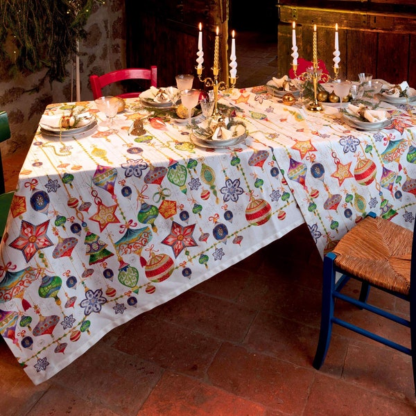 Italian tablecloth cotton, strong fabric. Christmas tablecloth rectangular, round., square. Made in Italy