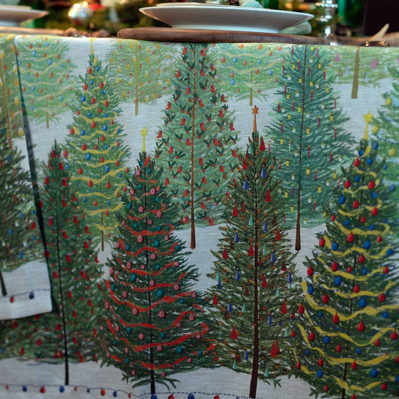 Christmas tablecloth 100% linen. cm 140x170 / 55x67. Linen tablecloth. Festive tablecloth, Christmas gift idea. Italian tablecloth image 4