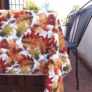 Foliage cotton tablecloth with ribbon. Tablecloth and napkins. Colorful fall tablecloth. Italian tablecloth. Made in Italy